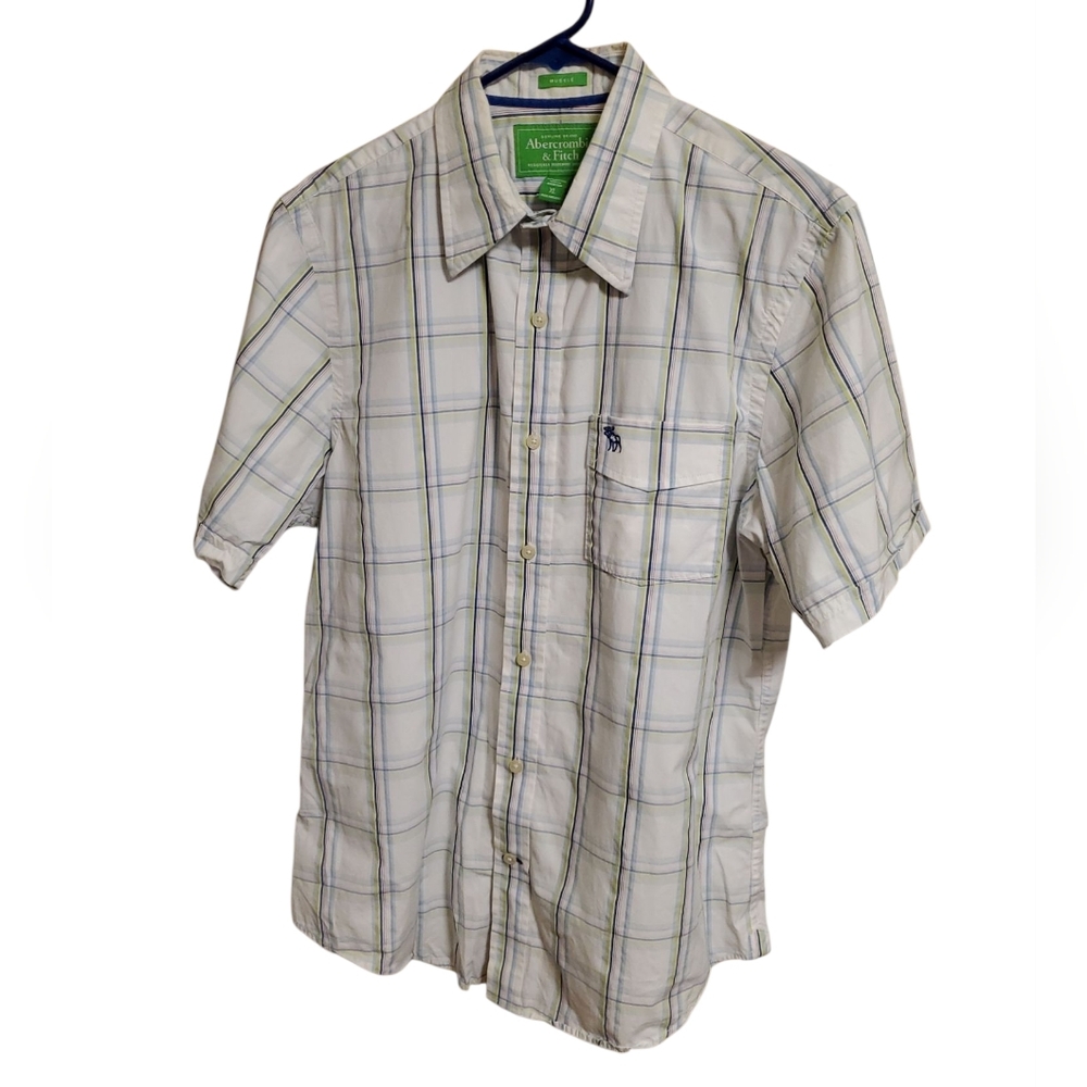 Abercrombie & Fitch Men's White Plaid Shirt Size XL
